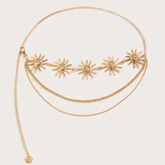 1pc Trendy Western Women Sun Decor Layered Vintage Chain Belt For Dress - Picture 4 of 5